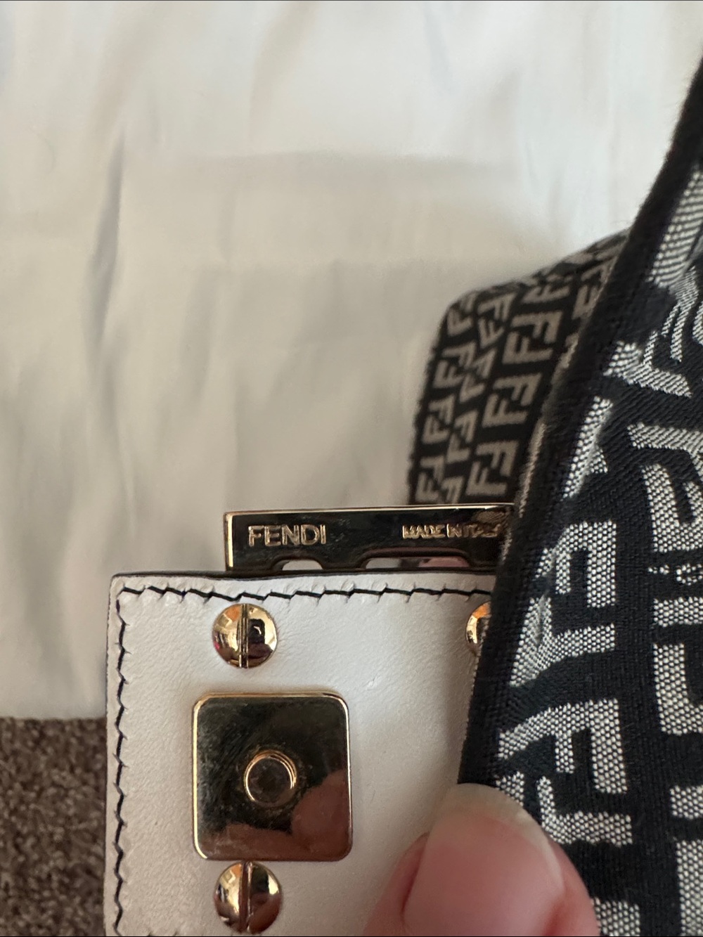 Fendi Black and White Monogram Baguette with Gold Hardware - Picture 9 of 12